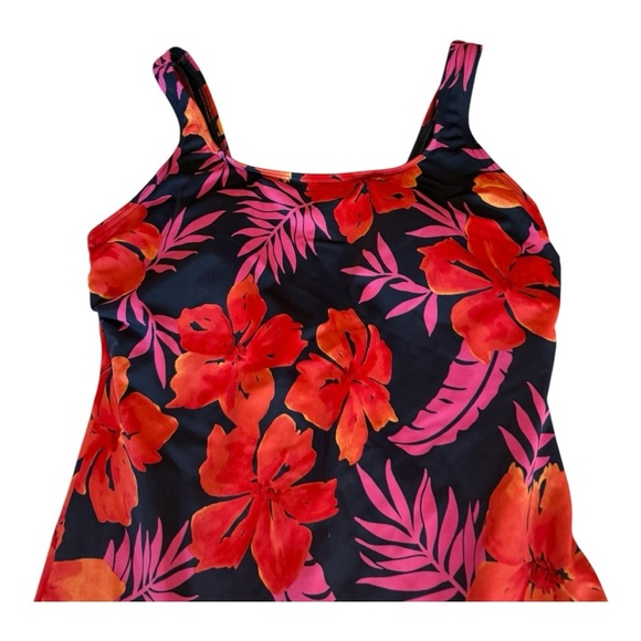 Lands’ End One piece tropical floral full bottom red-orange UV Swimsuit 8P - Picture 3 of 11